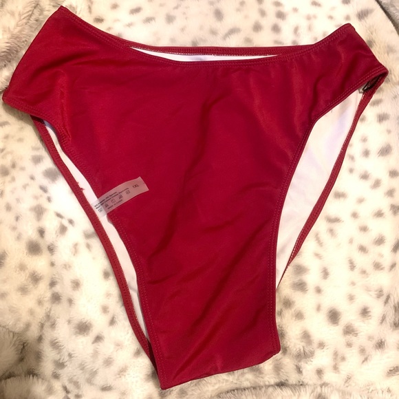 Bikini Bathing Suit Swim Bottoms Super High Waisted Red - Picture 2 of 3